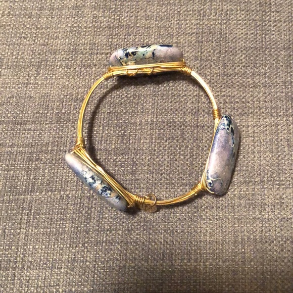 Blue Stone Gold Wrapped Wire Bangle - Picture 3 of 7